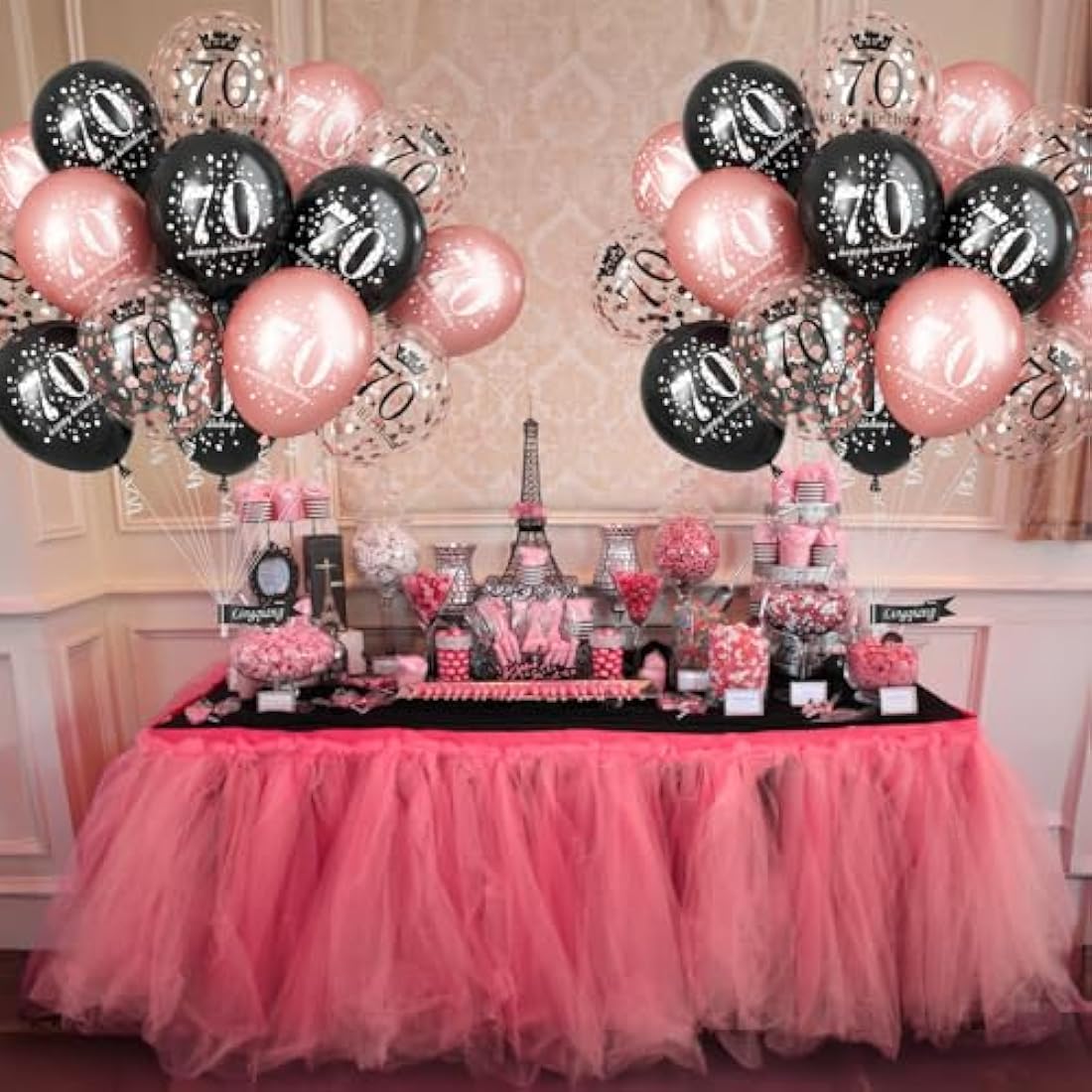 70th Birthday Decorations for Women, Black Rose Gold Happy 70th Birthday Latex Balloons Set, Pack of 15 70th Party Decor Balloons for Age 70 Years Old Birthday Party Decoration Celebration Supplies