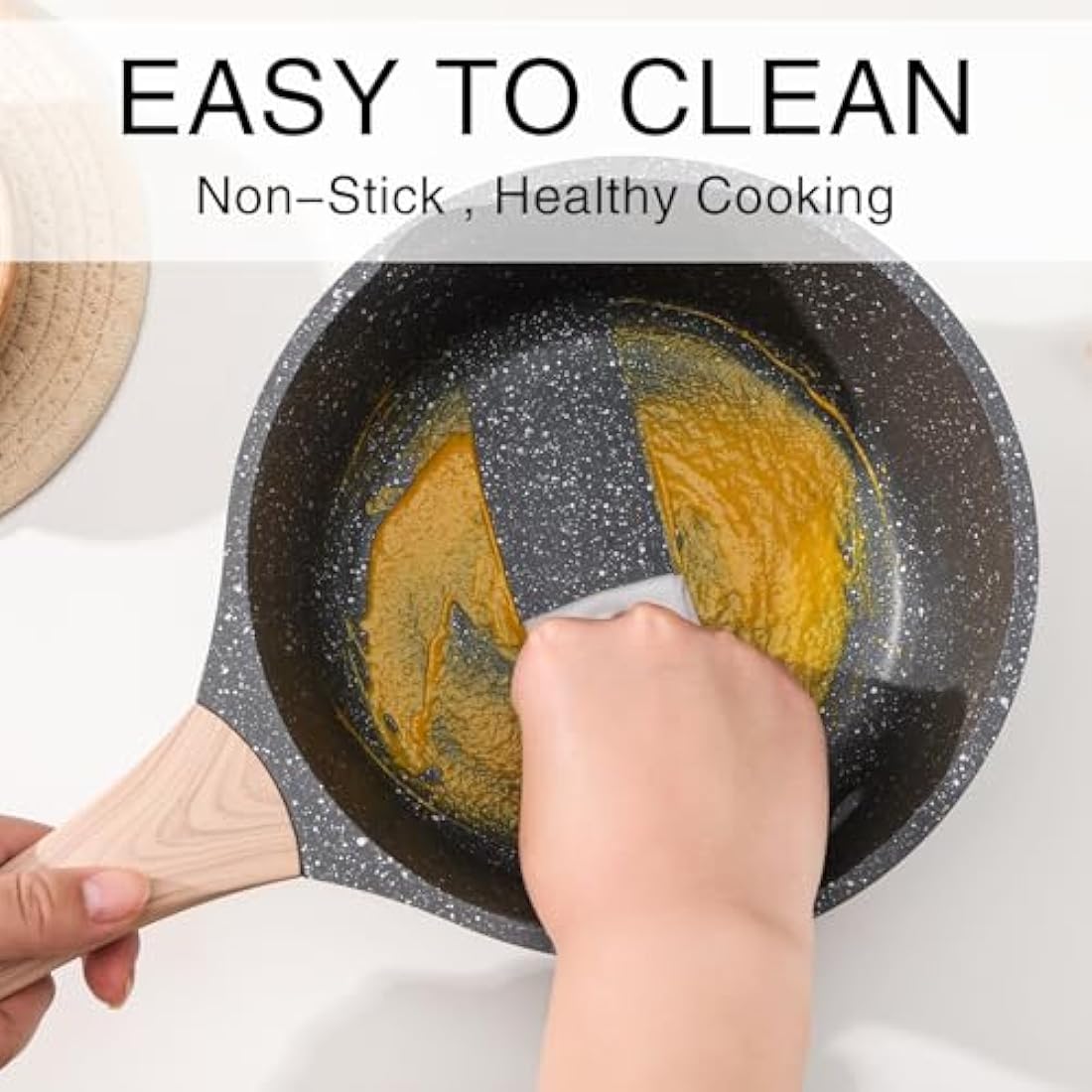 Kordisen 20cm /2.4L Sauce Pan with Lid, Non Stick Small Pot with Granite Coating, Saucepan with Pour Spout, Multipurpose Handy Induction Pot, Cooking Pot, PFOA/PFOS Free