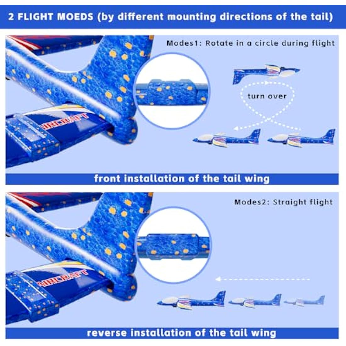 Doloowee 3 Pack Airplane Launcher Toys, 12.6 Inch LED Foam Glider Airplane Catapult, 2 Flight Modes, Outdoor Sports Flying Toys 4 5 6 7 8 9 10 11 12 Years Old Boys Girls Birthday Gifts (Blue)