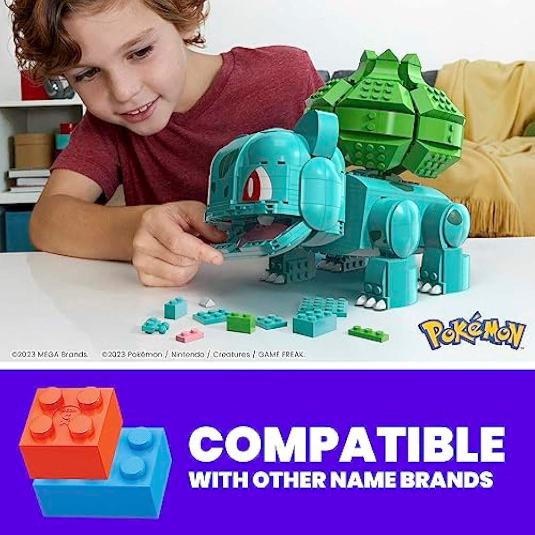 MEGA Pokémon Action Figure Building Toys for Kids, Jumbo Bulbasaur with 355 Pieces, Buildable and Poseable, 7 inches, 7 Year Old Gift Idea