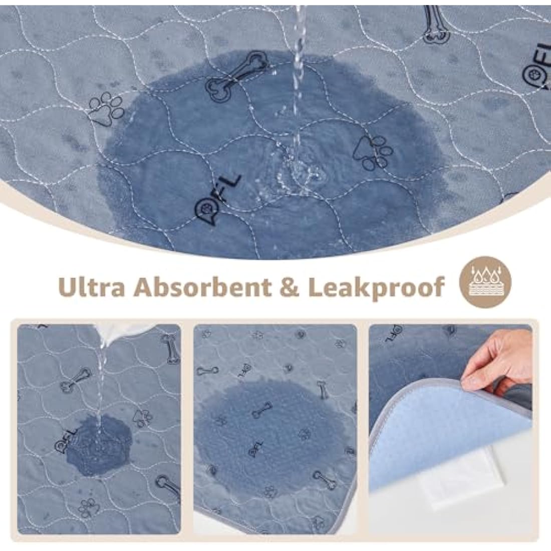 Washable Dog Pee Pad 168x125 Extra Large, Fast Absorbent Reusable Puppy Pads, Waterproof Pet Training Pads with Bone Print,Non-Slip Whelping Pad for Dog Playpen, Incontinence, Housebreaking