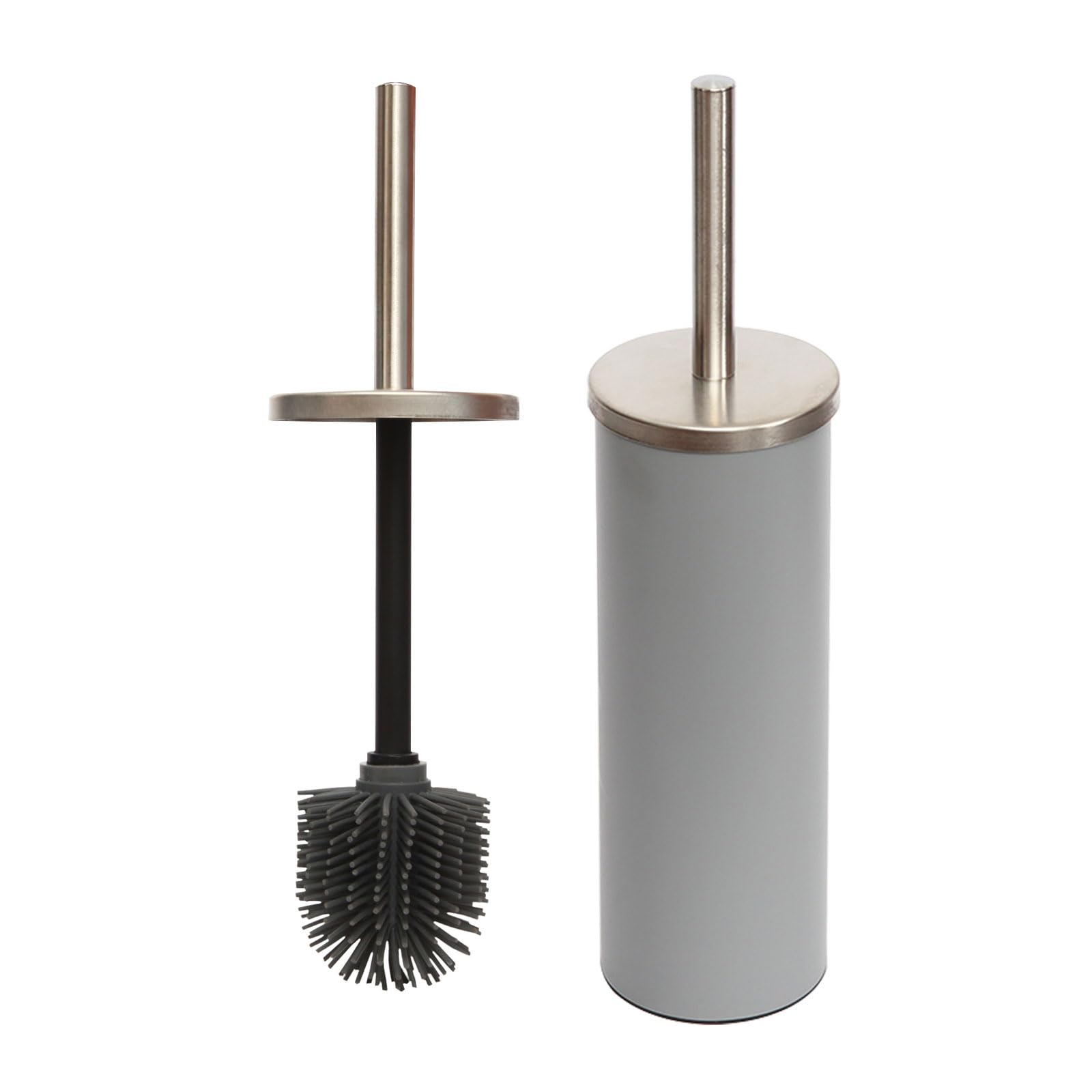 Yucong Standing Toilet Brush and Holder with Detachable Silicone Soft Brush Head | Stainless Steel Lid Handle & Anti-Slip Base | Commercial-Grade