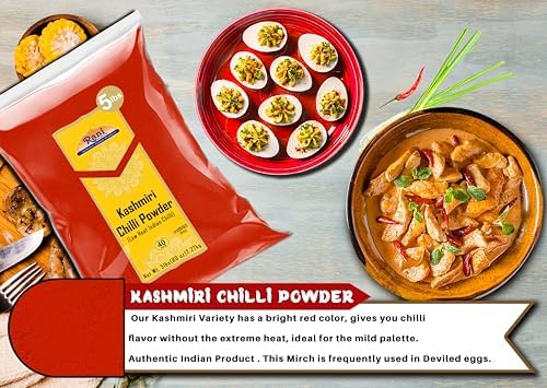 Rani Kashmiri Chilli Powder (Deggi Mirch, Low Heat) Indian Spice 80oz (5lbs) 2.27kg Bulk All Natural | Salt-Free | Kosher | Vegan | Gluten Friendly | Perfect for Deviled Eggs & Other Low Heat Dishes