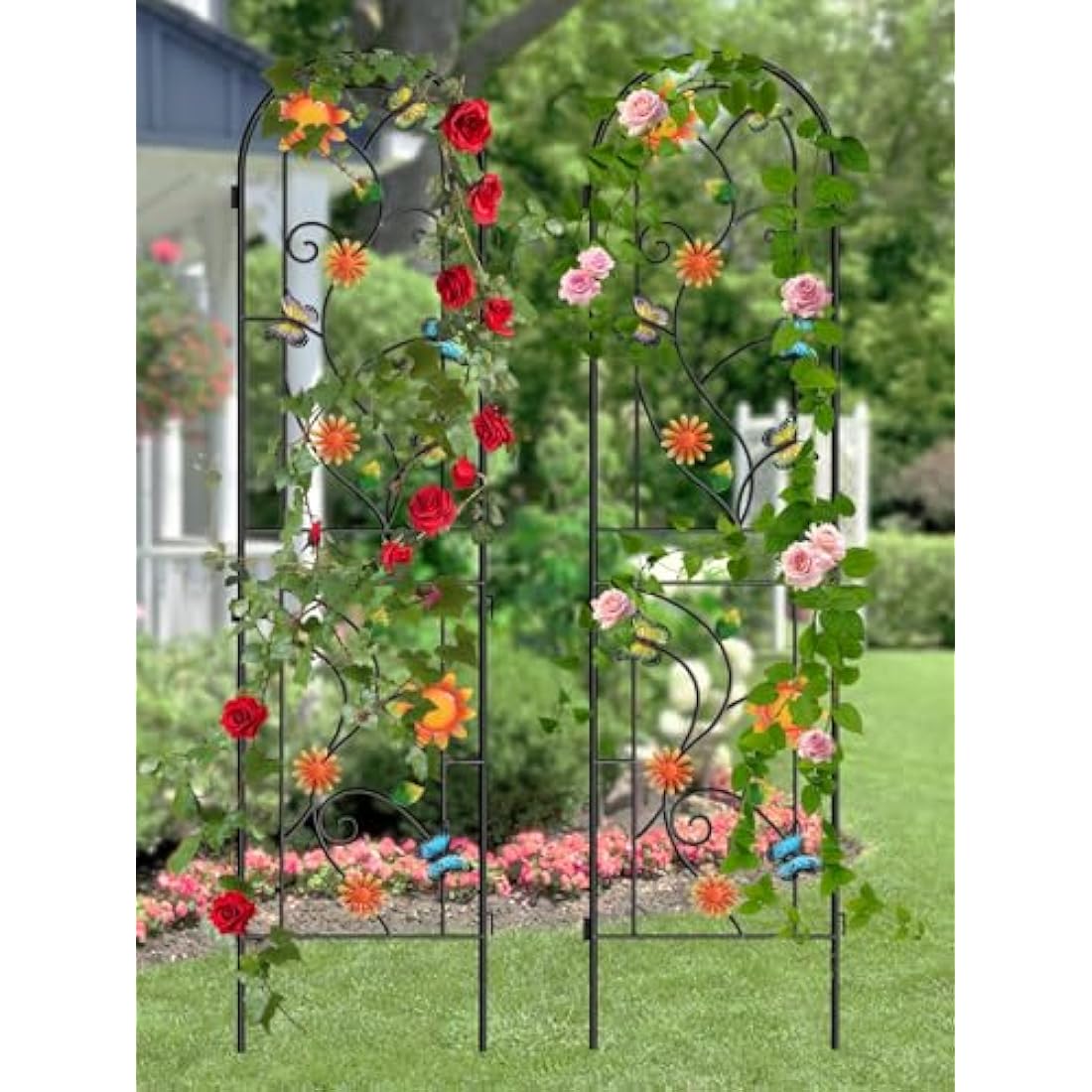 2.2 M Garden Trellis for Climbing Plants, Kalolary 4 Pack Colorful Butterfly Garden Climbing Trellises Frame Rustproof Metal Potted Plant Climbing Support for Backyard Outdoor Flower Vegetable Vines