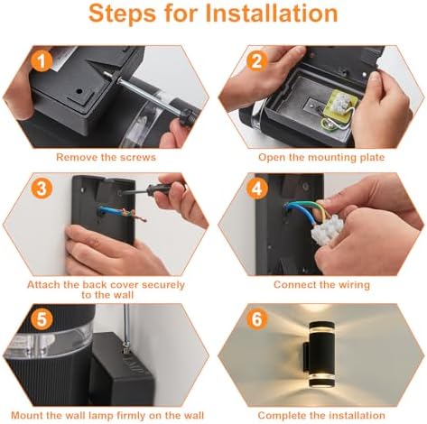 LMP Outdoor Wall Lights Mains Powered, Up Down Outside Lights Black, IP65 External LED Front Door Lamp Porch Light Electric, Exterior GU10 Round Lighting Sconce Wall Mounted for House