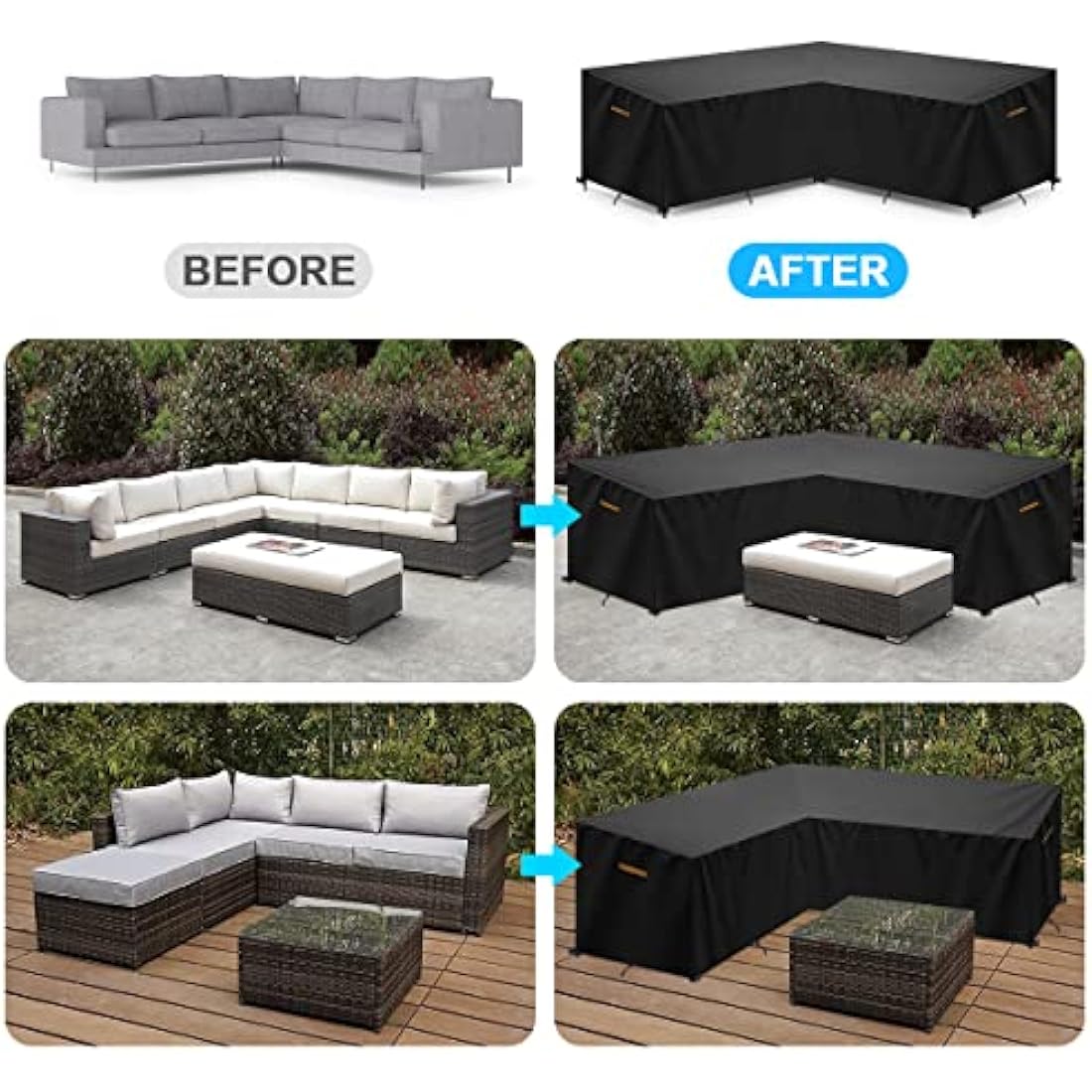 SanGlory V-Shape Garden Furniture - Waterproof Patio Sofa Couch Cover, Heavy Duty Oxford Outdoor Rattan Corner Sofa Cover Anti-UV, 270x270x90/90x65cm