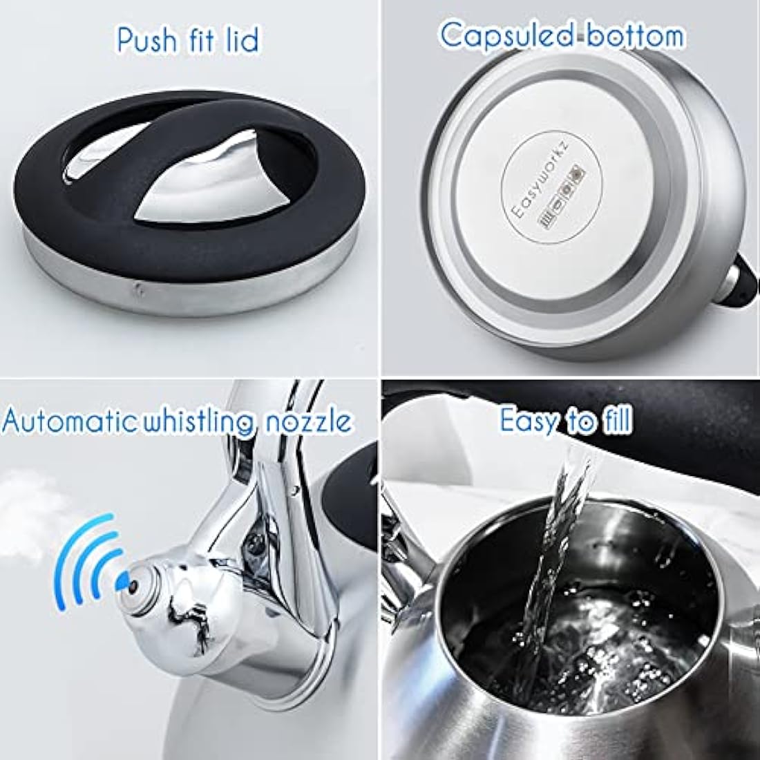 Easyworkz Whistling Stovetop 2.3l Tea Kettle Food Grade Stainless Steel Hot Water Tea Pot with Loud Whistle