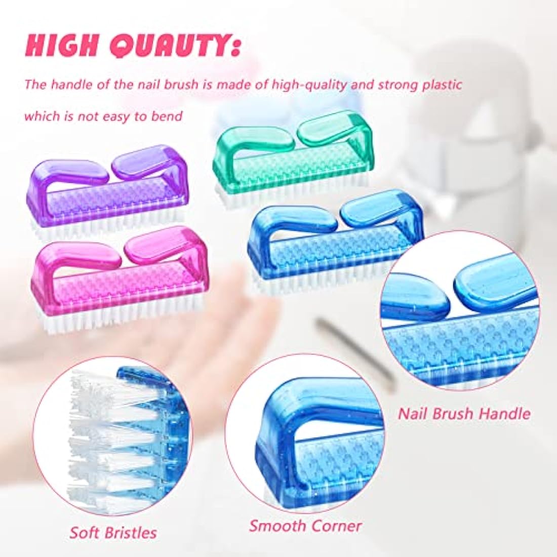 G2PLUS Handle Nail Brushes - 4 PCS Plastic Fingernail Cleaning Brushes - Nail Scrubbing Brushes for Cleaning Nails