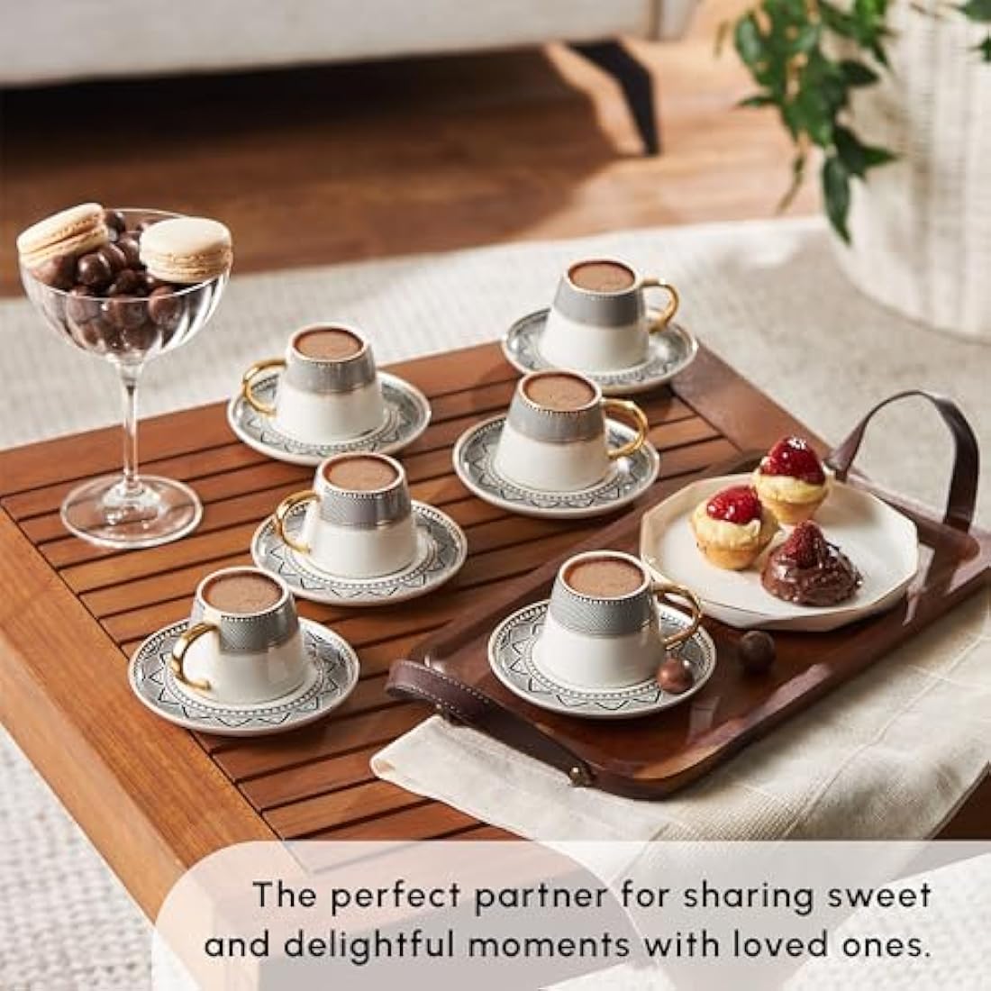 KARACA Globe Turkish Coffee Cup Set for 6 People, Small Porcelain Espresso Cups Set, 12 Piece Coffee Cups with Saucers, Ideal for Serving Arabic Coffee, Greek Coffee (80ml)