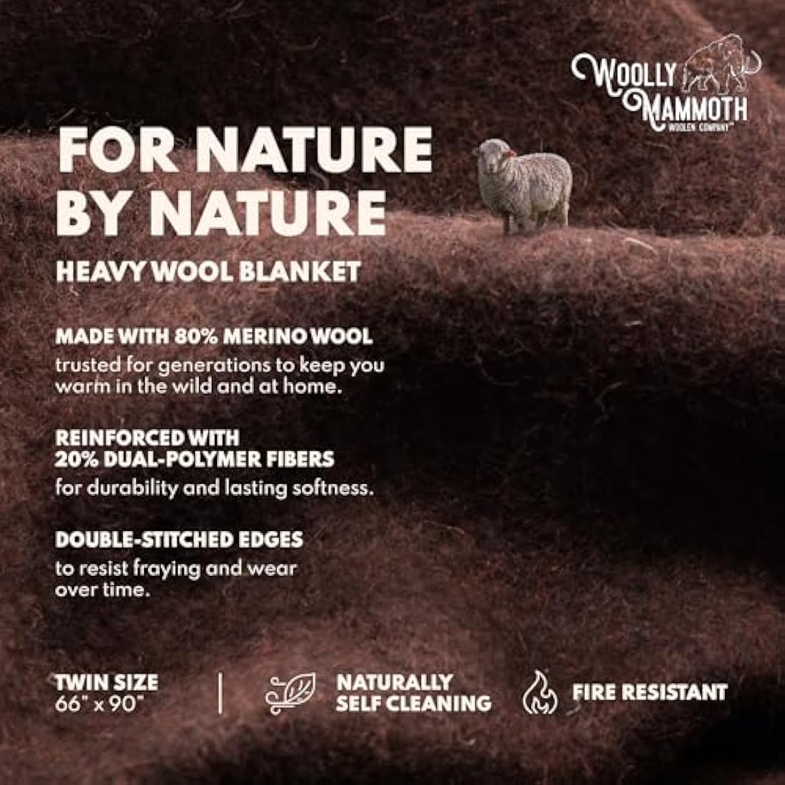 Woolly Mammoth Merino Wool Blanket - Large 66" x 90", 4LBS Camp Blanket | Throw for The Cabin, Cold Weather, Emergency, Dog Camping Gear, Hiking, Survival, Army, Outside, Outdoors – Brown