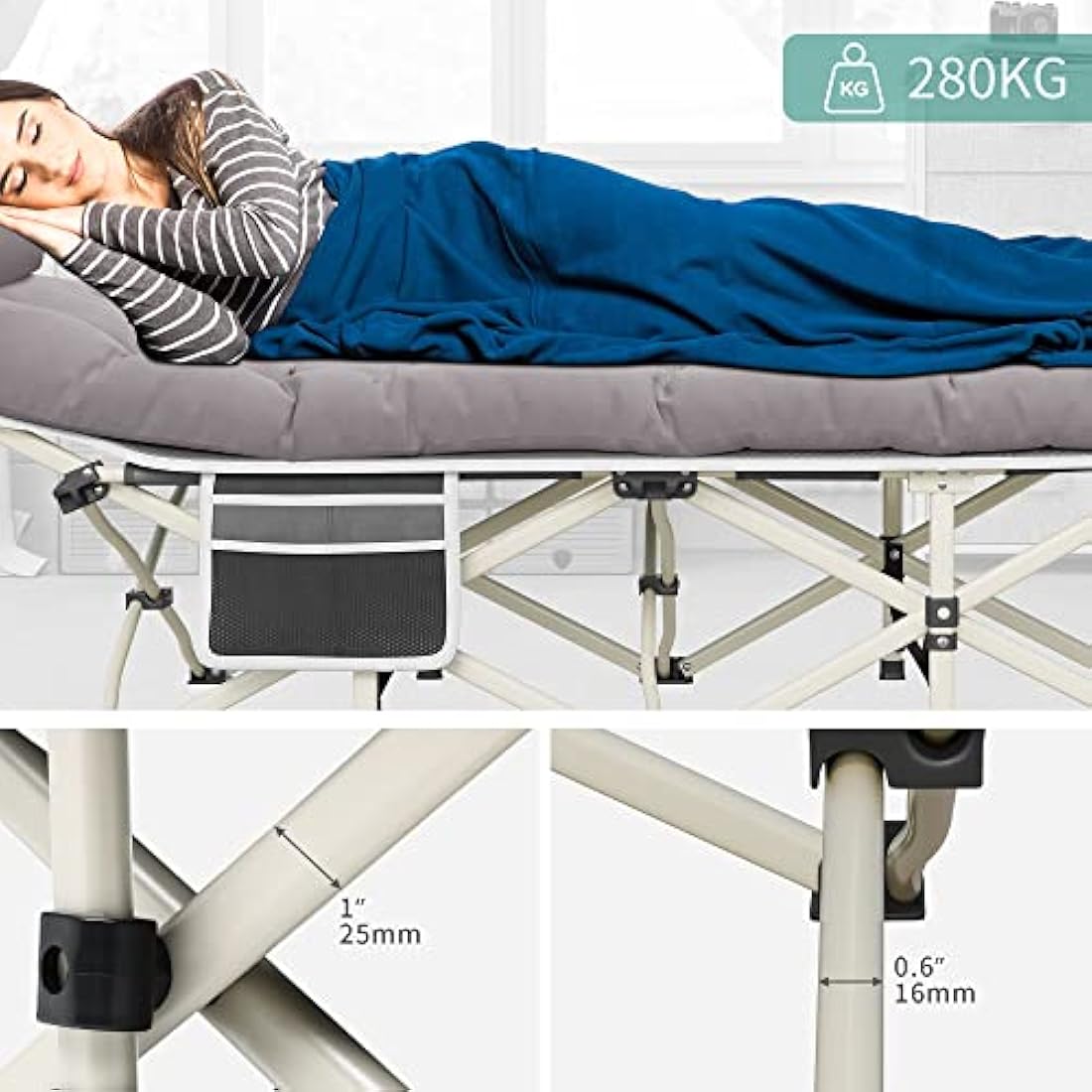 YITAHOME Folding Camping Bed, 28" Extra Wide Heavy Duty Portable Camp Bed, Comfortable Sleeping Cots with 280kg Capacity for Travel/Office/Outdoor, Grey