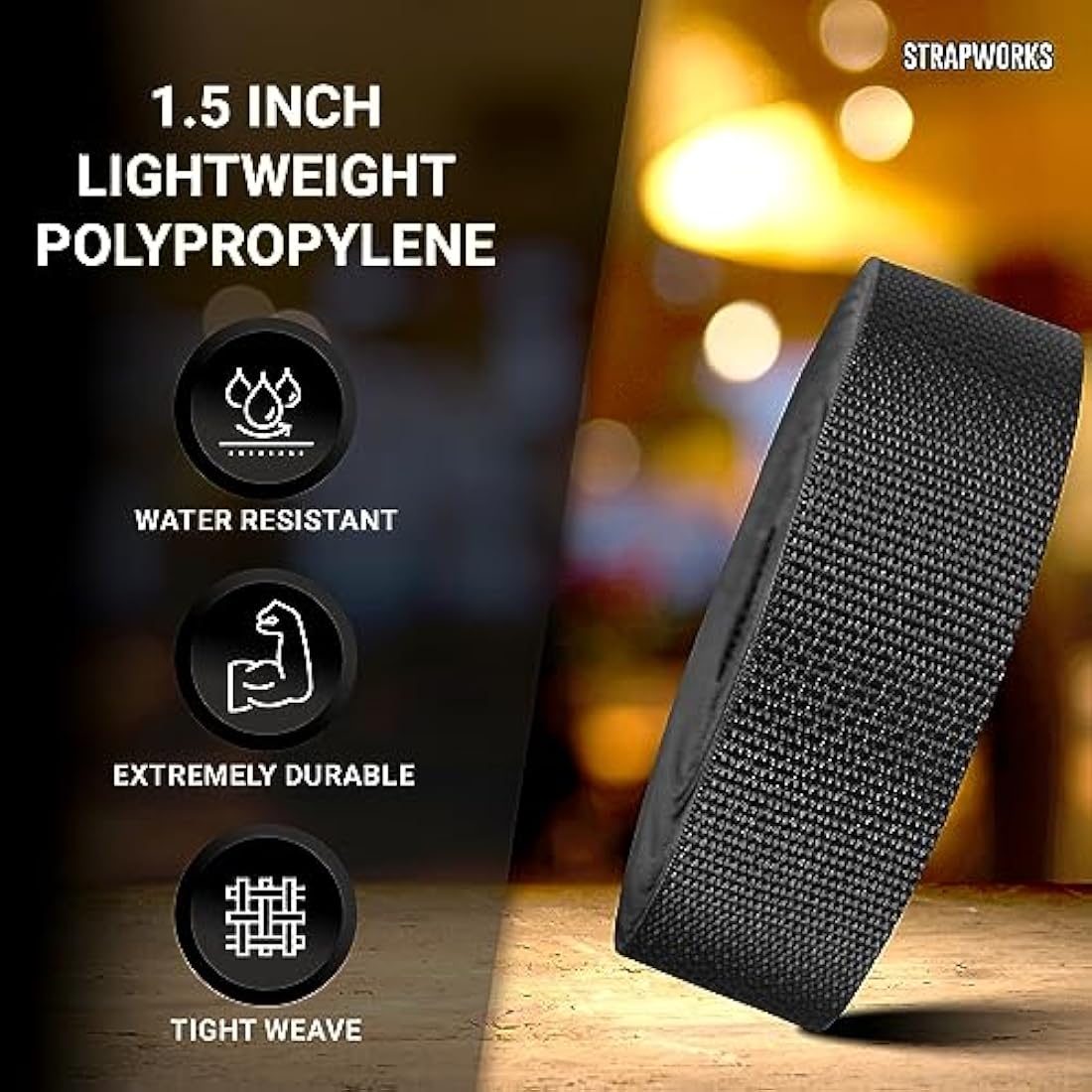 Strapworks Lightweight Polypropylene Webbing - Poly Strapping for Outdoor DIY Gear Repair, Pet Collars, Crafts – 1.5 Inch by 10, 25, or 50 Yards, Over 20 Colors