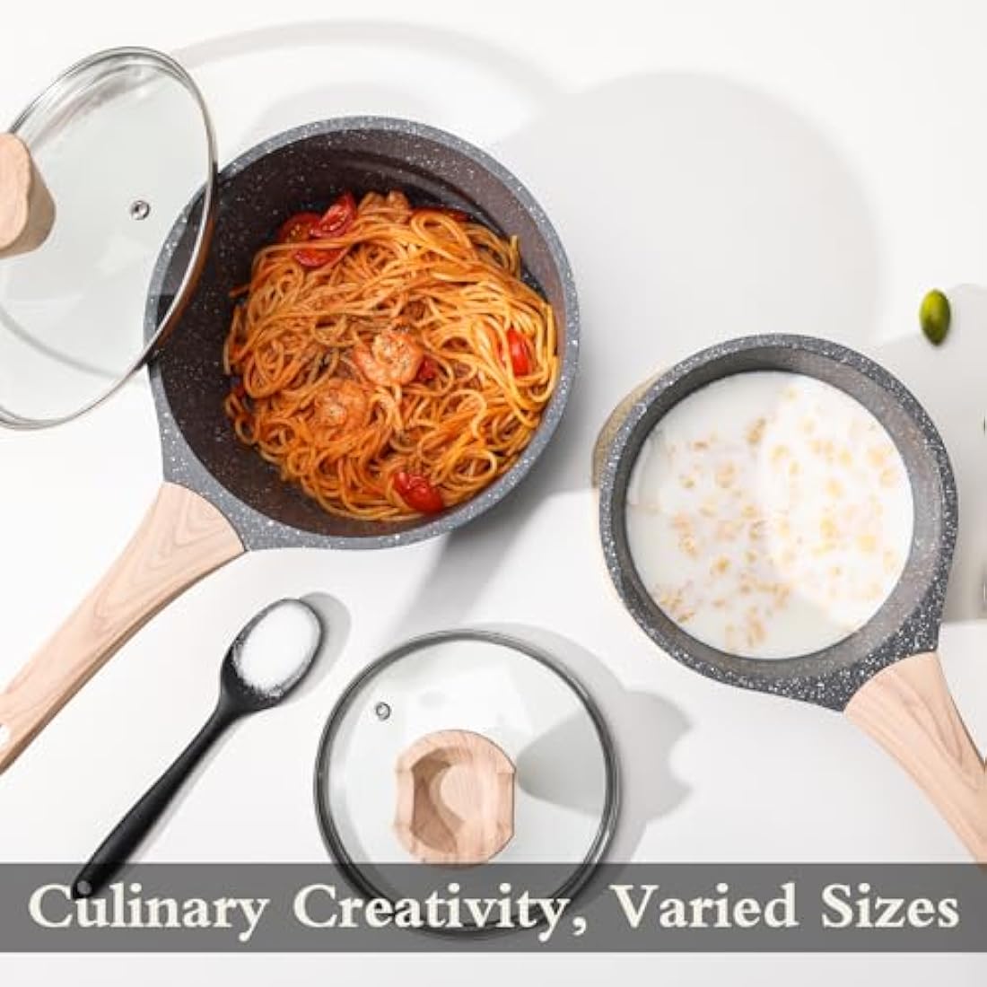 Kordisen 20cm /2.4L Sauce Pan with Lid, Non Stick Small Pot with Granite Coating, Saucepan with Pour Spout, Multipurpose Handy Induction Pot, Cooking Pot, PFOA/PFOS Free
