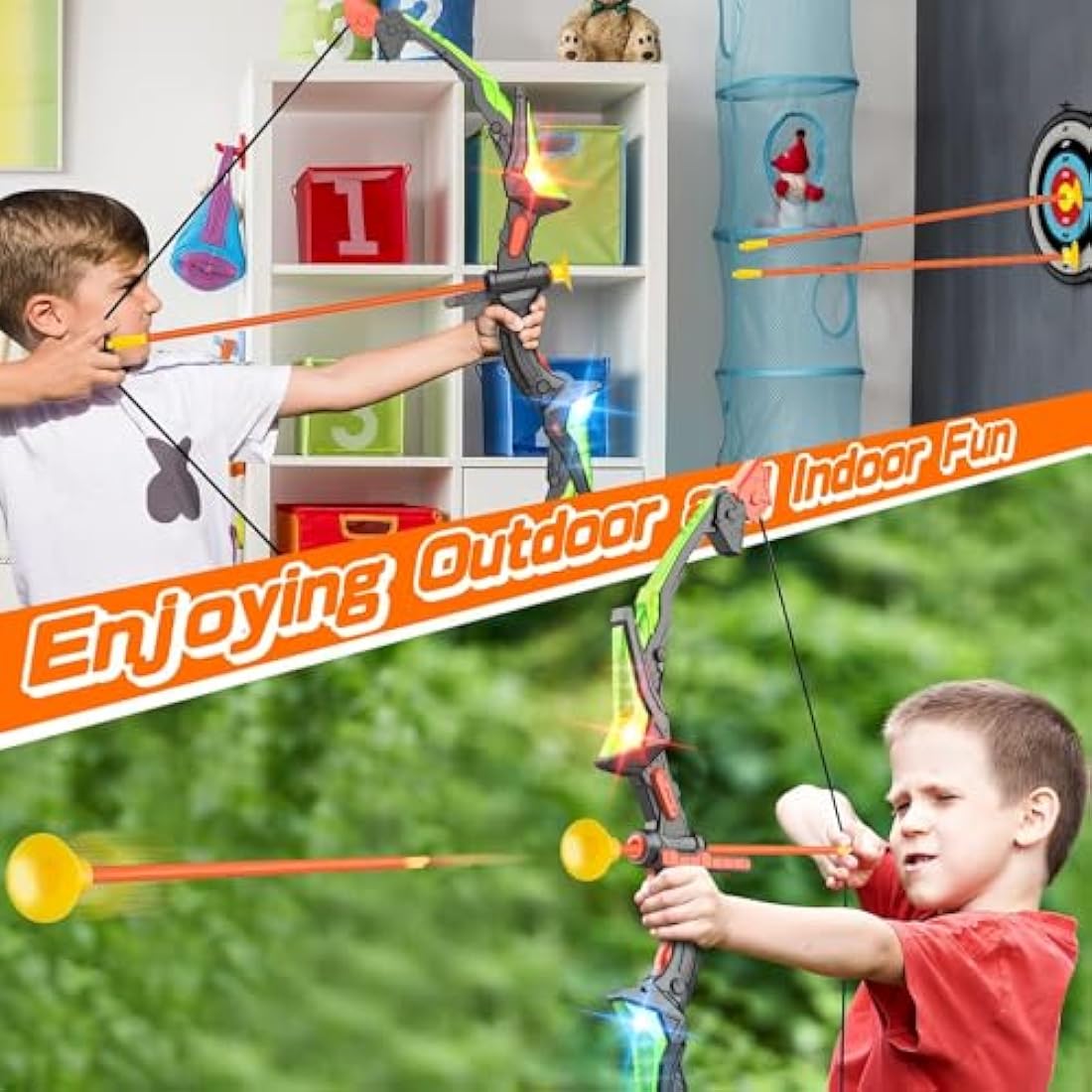 Hollyhi Bow Arrow Set for Kids, LED Light Up Archery Set Toys with 10 Arrows, Indoor Outdoor Shooting Games Hand-eye coordination Birthday Gifts for 5 6 7 8 9 10 11 12 13 14 Year Old Boys Girls
