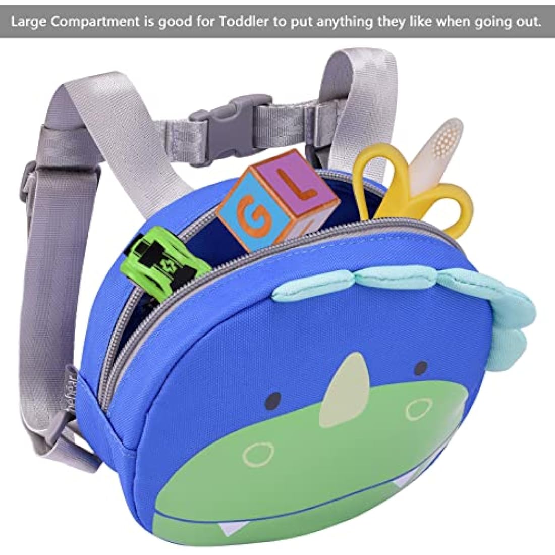 Bebamour Animal Toddler Backpack with Reins Mini Bag with Safety Leash for Children Portable Backpack Rucksack with Safety Harness for Boys and Girls, Blue Dino