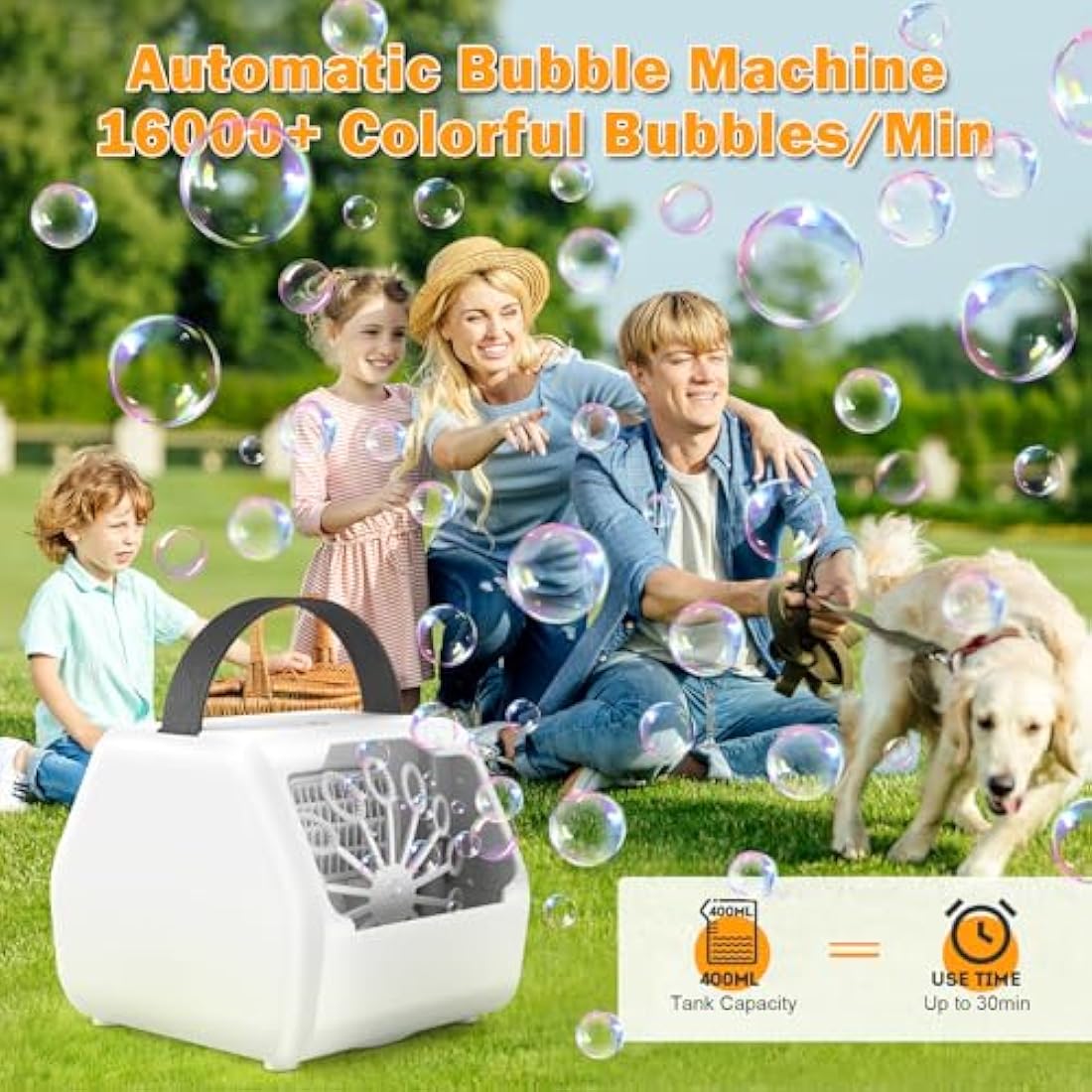 Bubble Machine, Bubble Machine for Kids 16000+ Bubbles/Min with 2 Speeds Portable Bubble Maker, Electric Bubble Blower for Kids Parties, Birthday, Wedding Scene, Camping, Powered by USB or Batteries