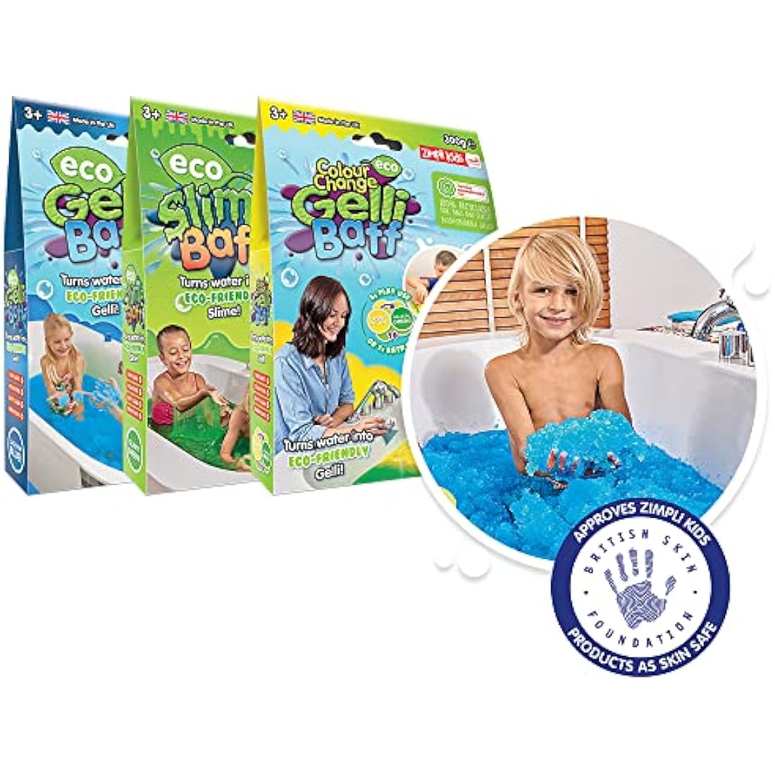 Zimpli Kids - 3 x Eco Value Combo Bundle, Magically turns water into thick, colourful goo or gooey, colourful slime, Fully Recyclable Children’s Bath Toy, Eco-Friendly Present for Boys & Girls
