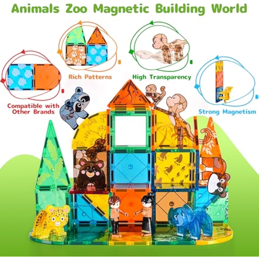 Magnetic Tiles Travel Set, Figures & Animals Toys for Kids,STEM Magnet Building Cubes Montessori Construction Toddler Toys for 3 4 5 6 7 8 9 Year Old,Birthday Gifts,Toddlers,Autism children,Girls,Boys