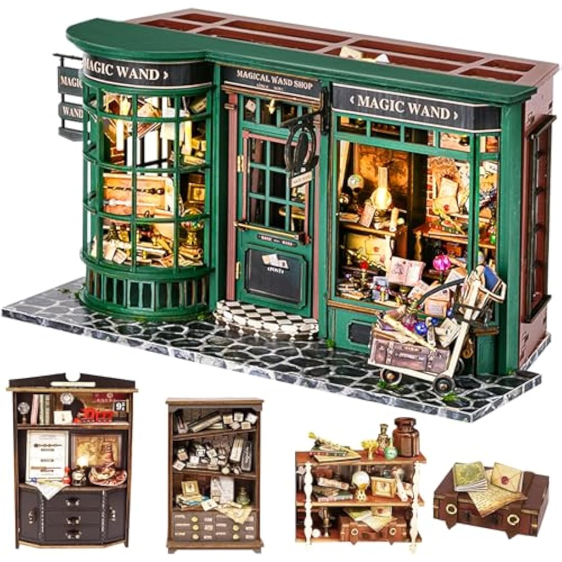 Spilay Diy Miniature House Kit, Wooden Furniture Kit, Handmade Mini Modern Model Plus with Dust Cover, 1:24 Scale Creative Doll House for Lover Friend Gift Magic House (Magic Full House)