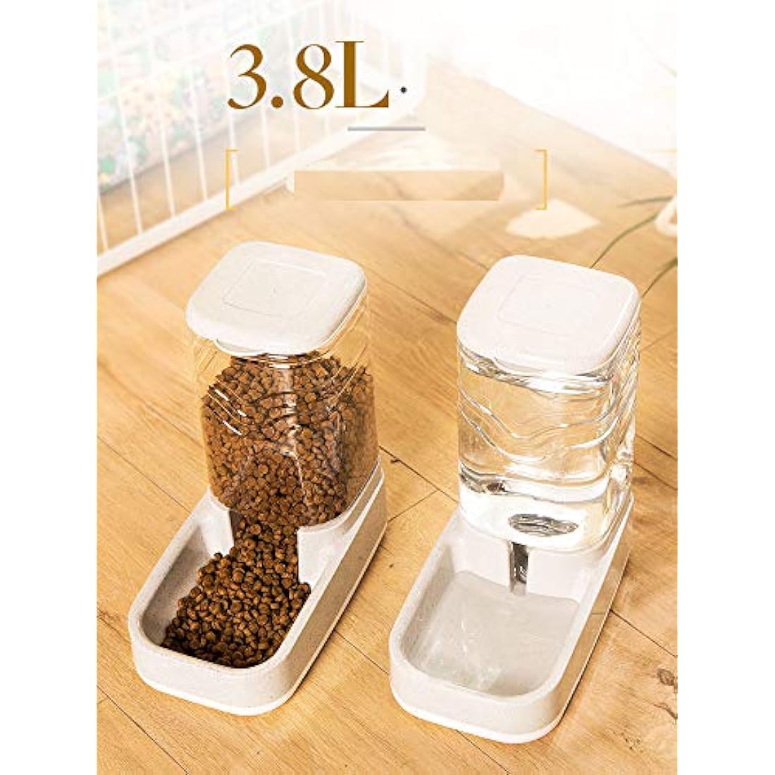 Old Tjikko Automatic Feeder and Waterer Set, Dog Cat Food Feeder and Water Dispenser 3.8L, Gravity Pet Feeder for Small Medium Big Pets