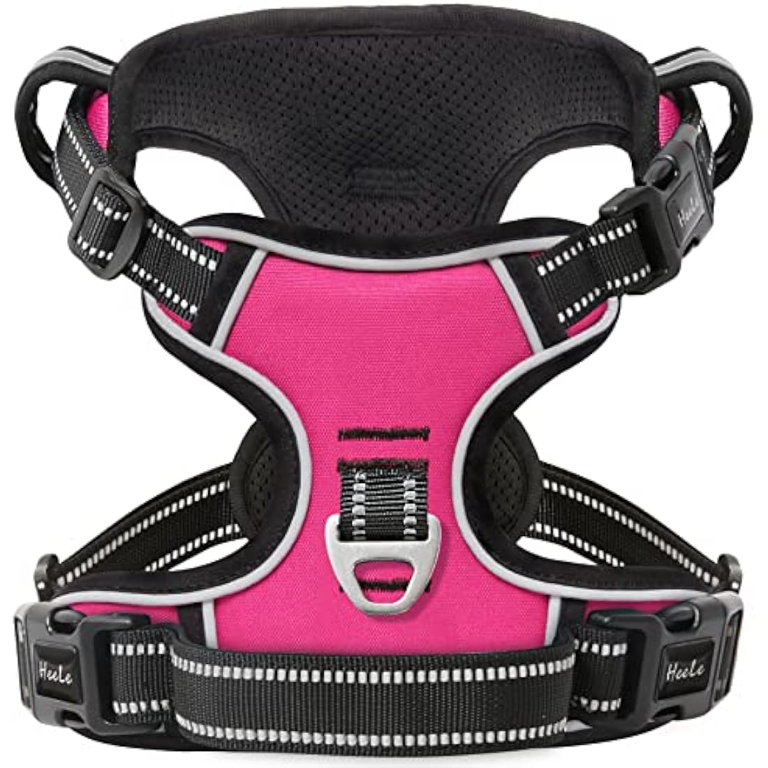 HEELE No Pull Dog Harness, Release on Neck, Reflective Adjustable with Front Back 2 Leash Attachments and Soft Padded Control Handle for Small Medium Large Dogs, Fuchsia, XL