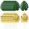 Artificial Palm Leaves, 20 Pcs Faux Monstera Leaves Golden Fake Jungle Leaf Tropical Leave with Stems for Hawaiian Jungle Theme Tropical Party Table Decorations