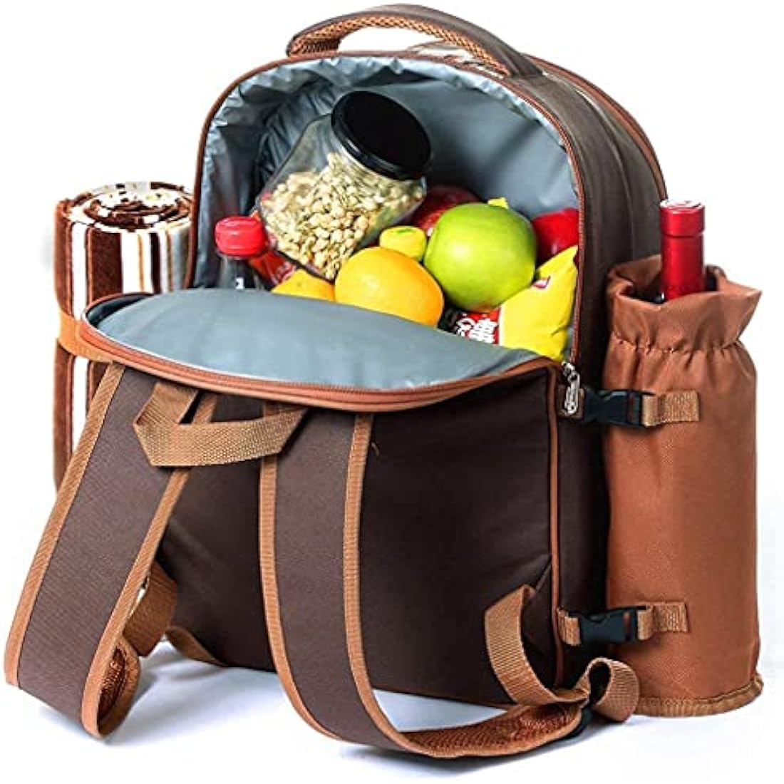 Hap Tim luxury 4 Person Picnic Backpack Picnic Rucksack Bag Hamper with Insulated Cooler Compartment includes Tableware & Fleece Blanket(EU3065)