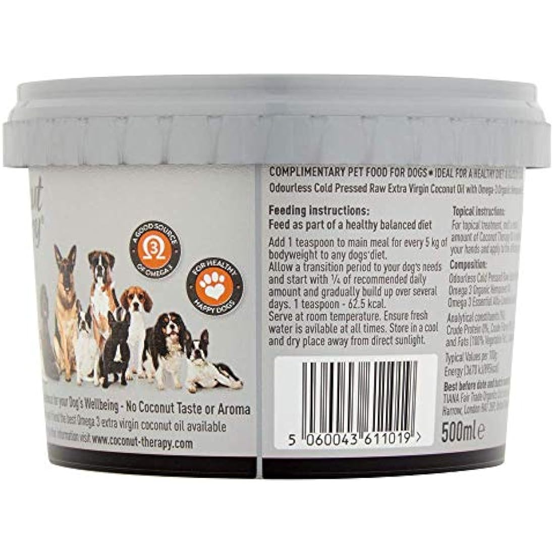 TIANA Coconut Therapy, Coconut Oil for dogs, Omega-3 Supplements for dogs, 500ml (Pack of 6)