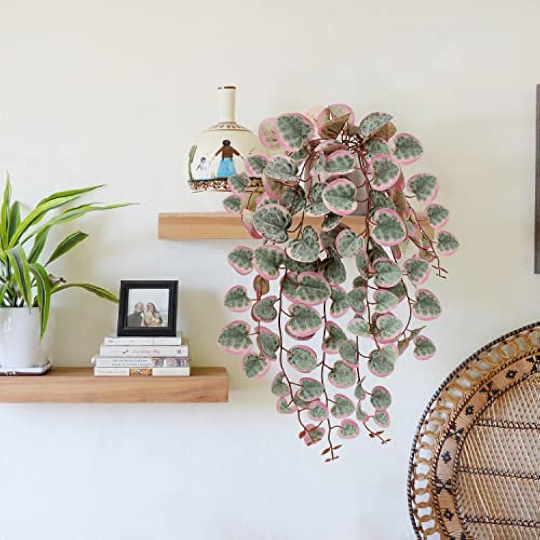 Hollyone Trailing Artificial Plants Decorative Fake Potted Plants, String of Hearts Plants Indoors Outdoors, Faux Trailing Plants for Home, Wall, Living Room, Bedroom, Office Decorations
