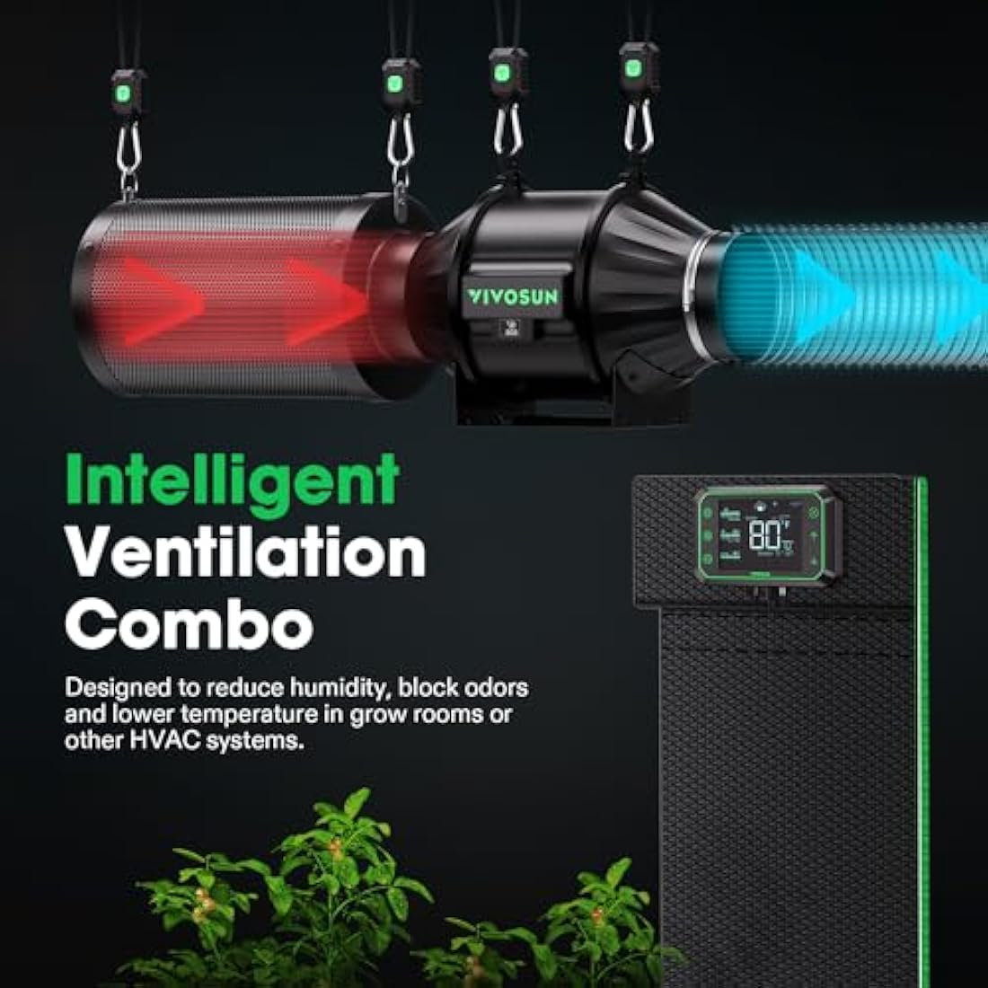 VIVOSUN Inline Duct Fan 100 mm Quiet Extractor Fan 357 m³/h with EC Motor and GrowHub E42A WLAN Controller AeroZesh T4 Fan for Grow Tents and Hydroponics