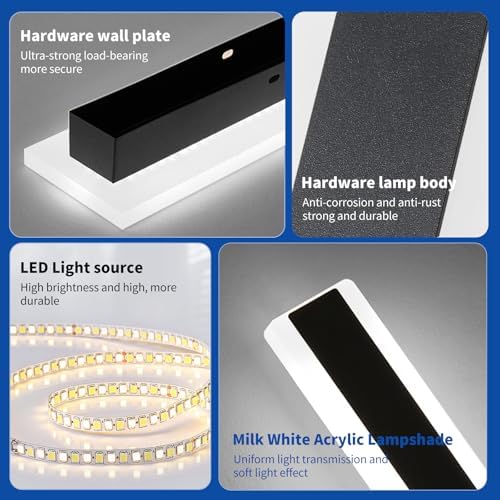 Mikeru 120cm Outdoor Wall Light, 2 Pack 42W 6500k Cold White Long LED Light, Modern Acrylic Aluminium Black Wall Sconce, IP65 Water Resistant, for Porch, Deck, Garden, Villa