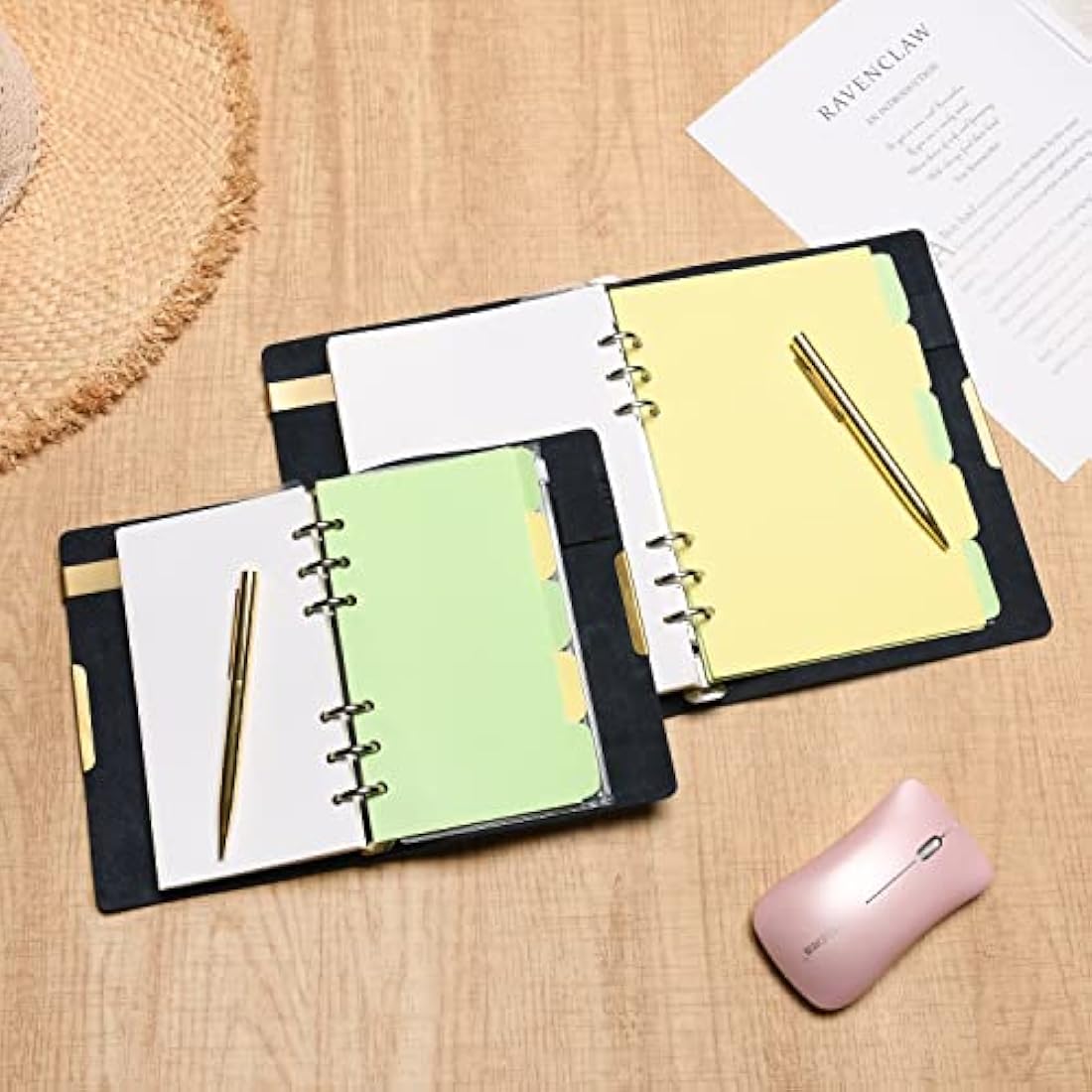 WONDERPOOL A6 Leather Diary Lined Paper Notebook & Pen - Refillable 6 Ring Binder Writing Spiral Journal for Office Travel Work and Plan Agenda (b-Purple, A6)