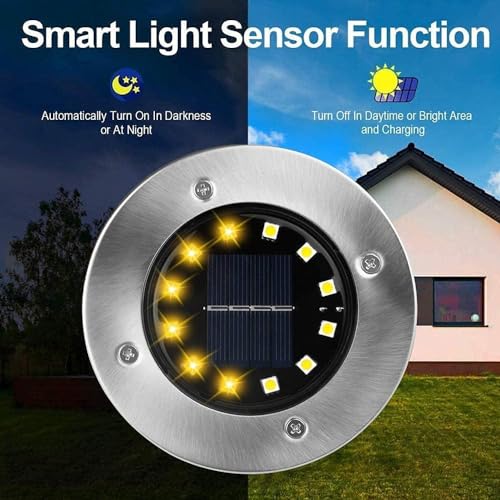 Bzavor Pack of 12 Solar Floor Lights Outdoor Garden 12 LEDs Solar Lights with Upgrade, Floor Light Solar Outdoor, Solar Panel Garden Light Solar Lamp