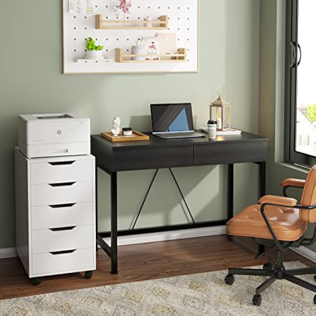 CAIYUN Computer Desk with Drawers, Dressing Table, Vanity Desk, Make Up Desks, Home Office Desks with Storage, Study Tables for Small Space, Laptop Table Made of Wood and Metal, 39.4", Black