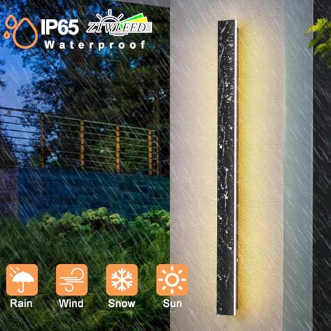 ZTWLEED LED Outdoor Wall Light 25W 115CM Minimalist Metal Wall Lights,Waterproof IP65 Outdoor Lighting Acrylic Lampshade,4000K Natural White,Outdoor Lighting for Patio