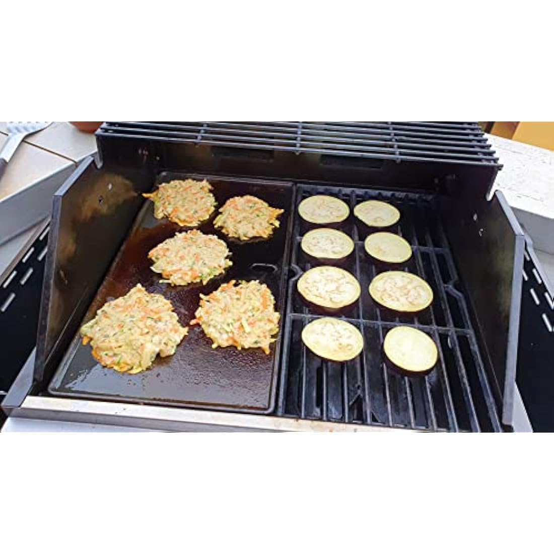 GFTIME 13191 43.4 x 23.6cm Cast Iron Griddle Plate for Landmann Triton 2, Landmann Miton 4 Gasgrill, Cast Iron Plancha Egg Chicken Frying Cooking Plate, 1 Pack