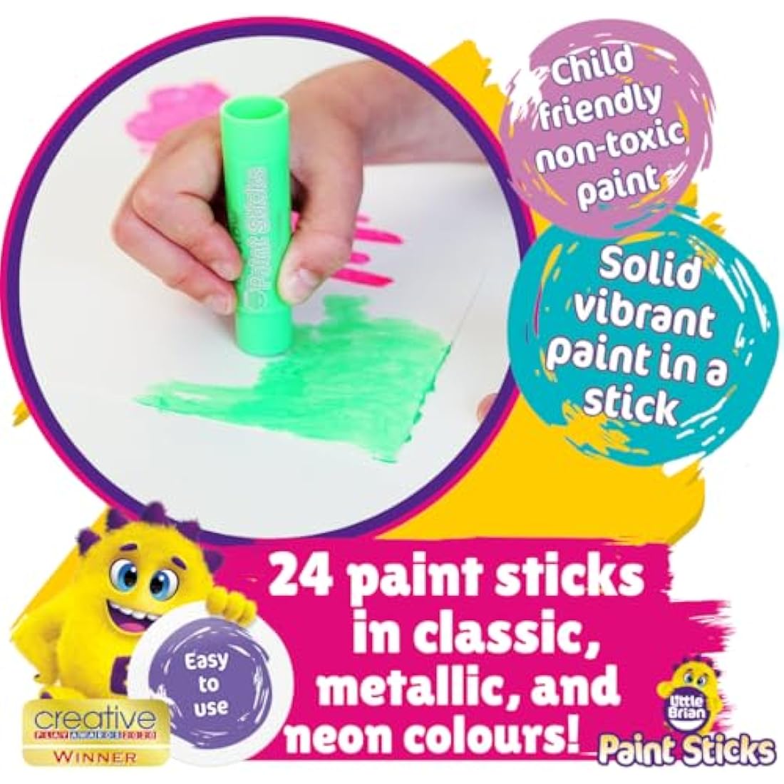 Little Brian Paint Sticks For Kids - 24 Pack Assorted Colours - Mess-Free, Easy Clean Up, Fast Drying Action, Vibrant Colours, Multi-Surface, Twist & Paint