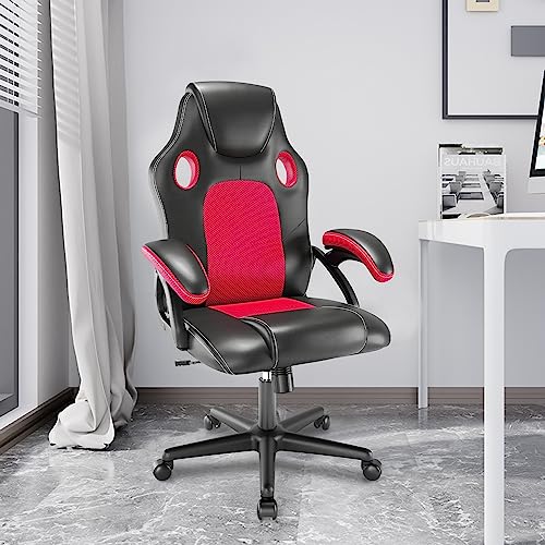 Play haha.Gaming chair Office Swivel chair Computer Work chair Desk chair Ergonomic Racing chair Leather PC gaming chair (Red)