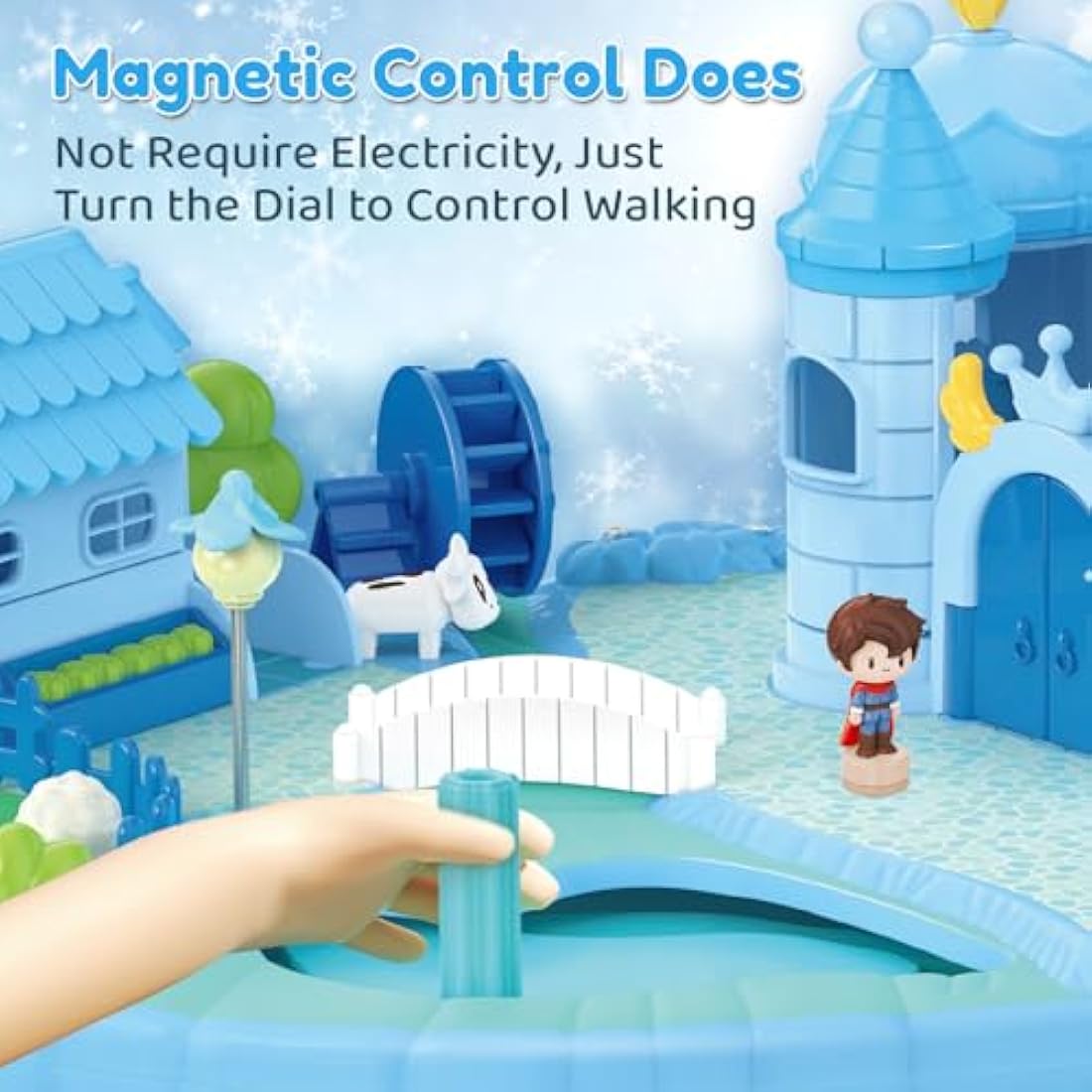 fygurso Dream Princess Castle Playset with 2 Magnetic Control Movable Little People Toys, Magnetic Doll House Building Toys with Light & Music for Pretend Play, Gift for Girls Toy Kids ages 6+