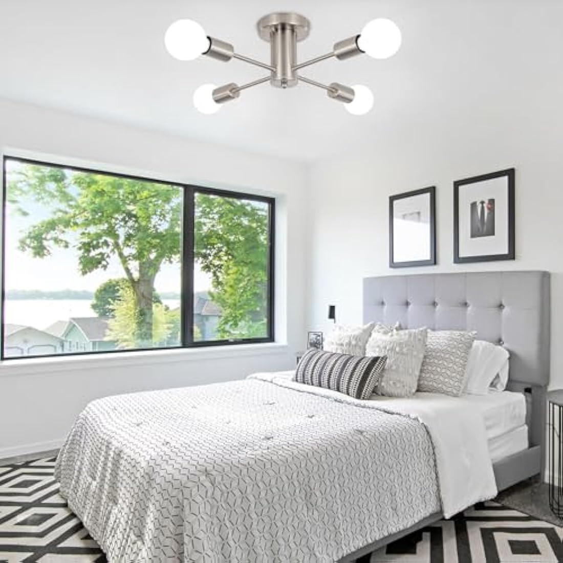 QAREHL Sputnik Ceiling Lights Living Room, 4 Lights Modern Chrome Ceiling Lights Mid Century Industrial Sputnik Chandelier for Bedroom, Kitchen, Dining Room, Hallway, Lounge