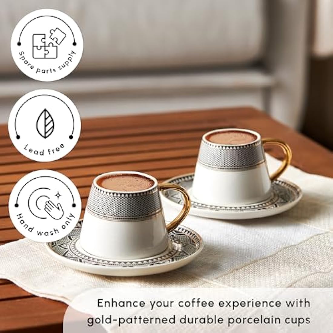 KARACA Globe Turkish Coffee Cup Set for 6 People, Small Porcelain Espresso Cups Set, 12 Piece Coffee Cups with Saucers, Ideal for Serving Arabic Coffee, Greek Coffee (80ml)