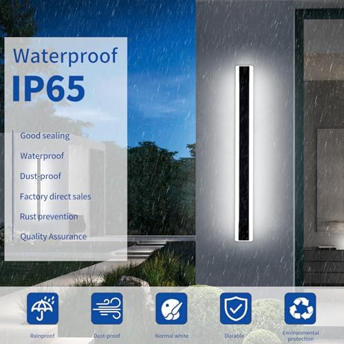 Mikeru 120cm Outdoor Wall Light, 2 Pack 42W 6500k Cold White Long LED Light, Modern Acrylic Aluminium Black Wall Sconce, IP65 Water Resistant, for Porch, Deck, Garden, Villa