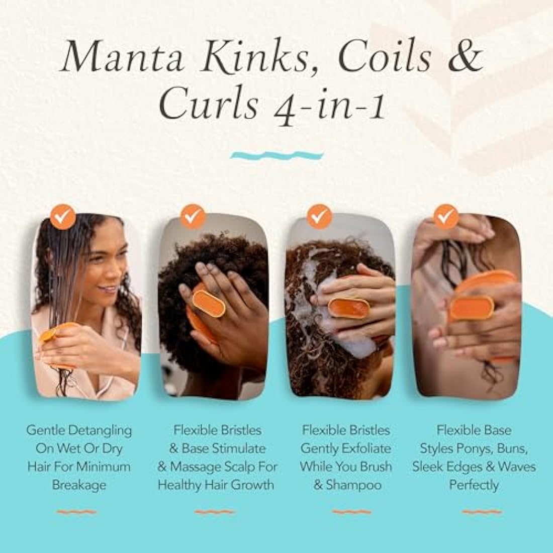 Manta Curls Anti-Breakage Hairbrush – Curl Detangling Brush for Curly & Afro Hair, Gentle Wet & Dry Hairbrush for Women, Orange