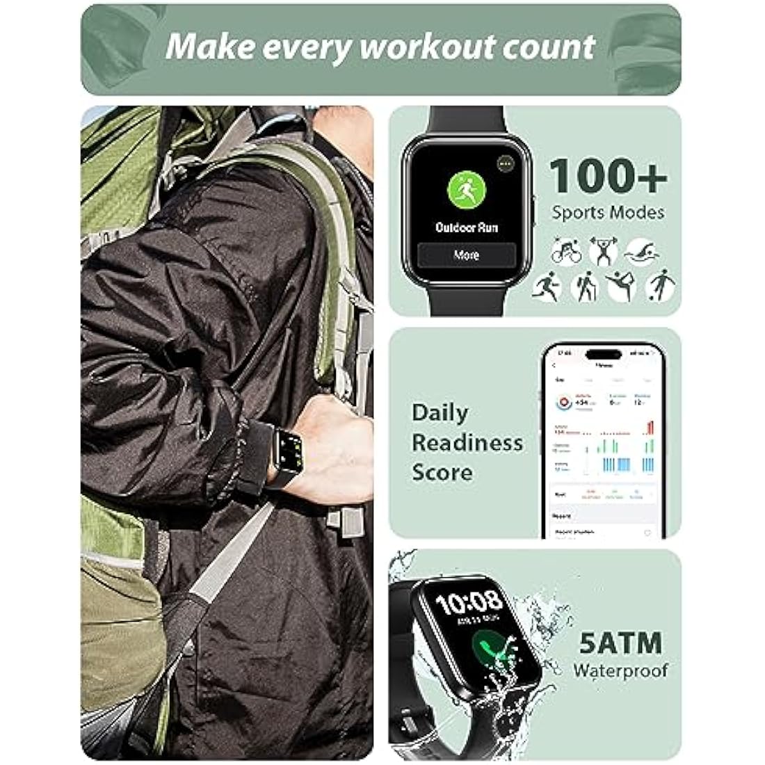 Smart Watch for Men Women (Answer/Make Call), Alexa Built-in, 1.8" Touch Screen Fitness Watch with SpO2 Heart Rate Sleep Monitor, 100 Sport, IP68 Waterproof Step Counter Smart Watch for iPhone Android