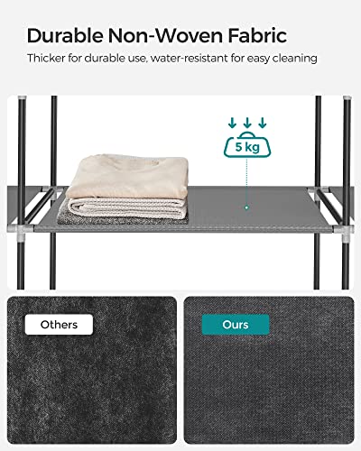 SONGMICS Clothes Wardrobe, Portable Closet with Cover, 130 x 45 x 167 cm, 3 Hanging Rails, Shelves, 4 Side Pockets, Large Capacity for Bedroom, Living