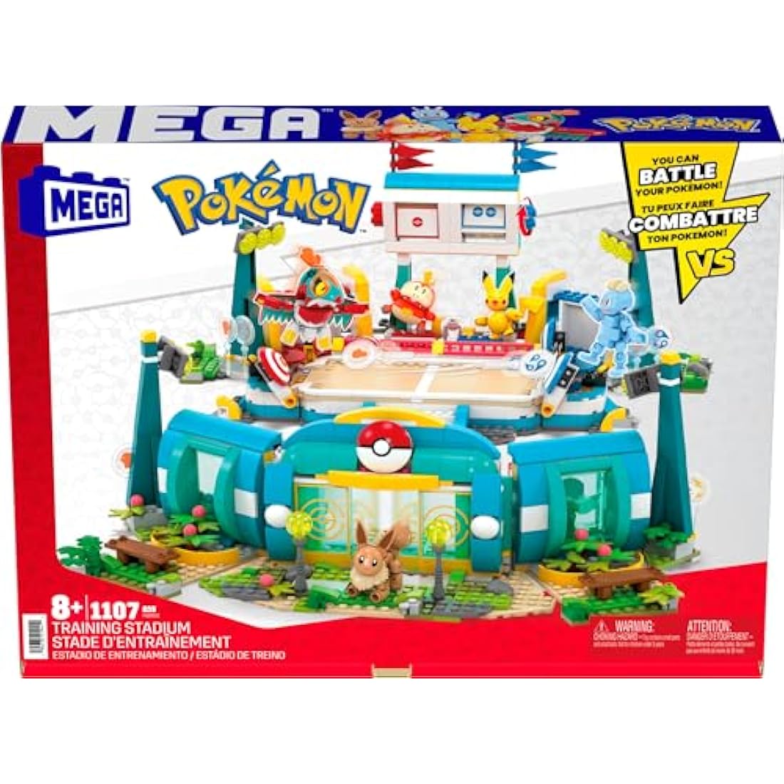 MEGA Pokémon Building Toys Set Training Stadium with 1101 Pieces, 5 Poseable Characters and Battle Play, for Kids, HWR82
