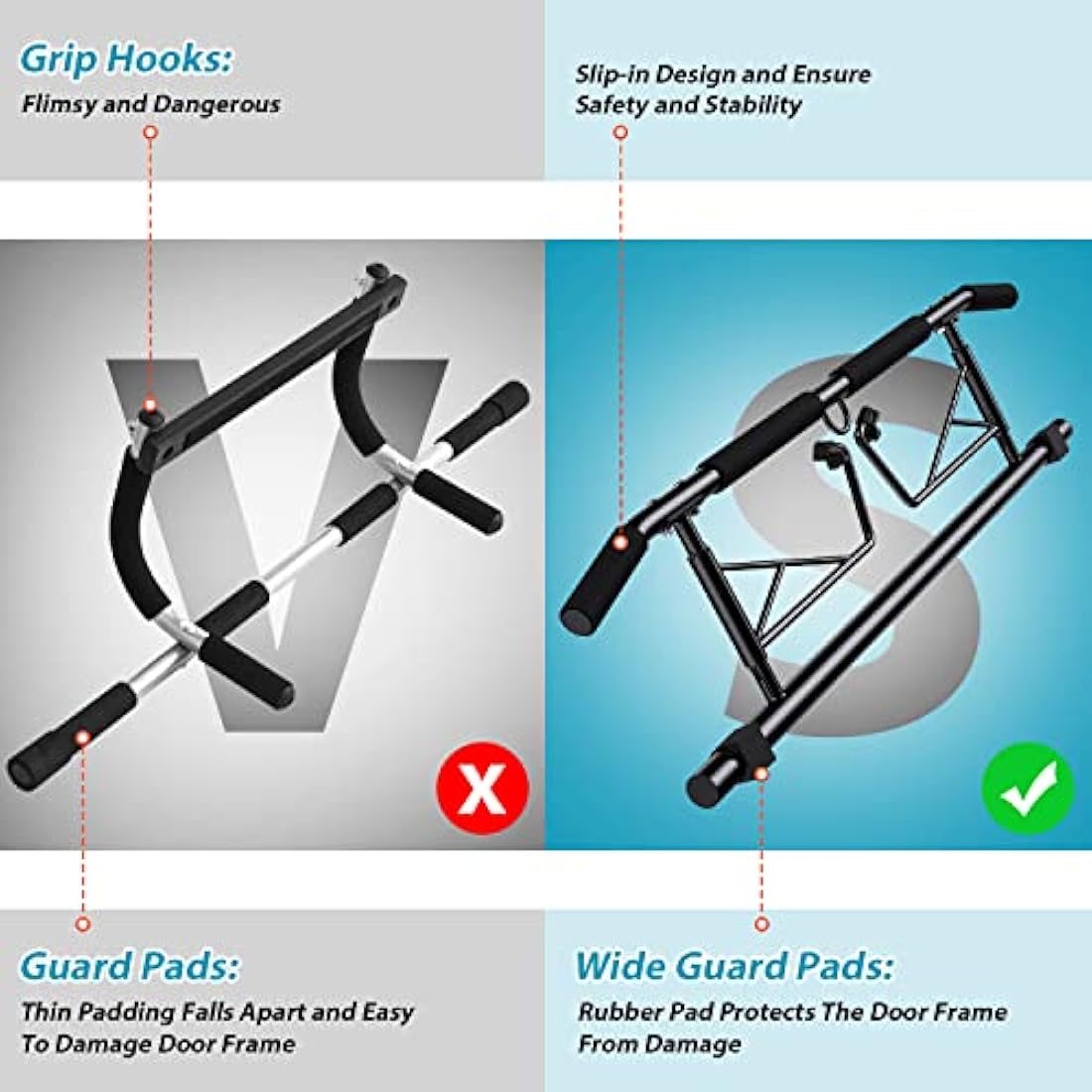 JX FITNESS Door Frame Pull up Bar Doorway Chin up Bar with Padded Handles Foldable for Home Gym, No Drilling