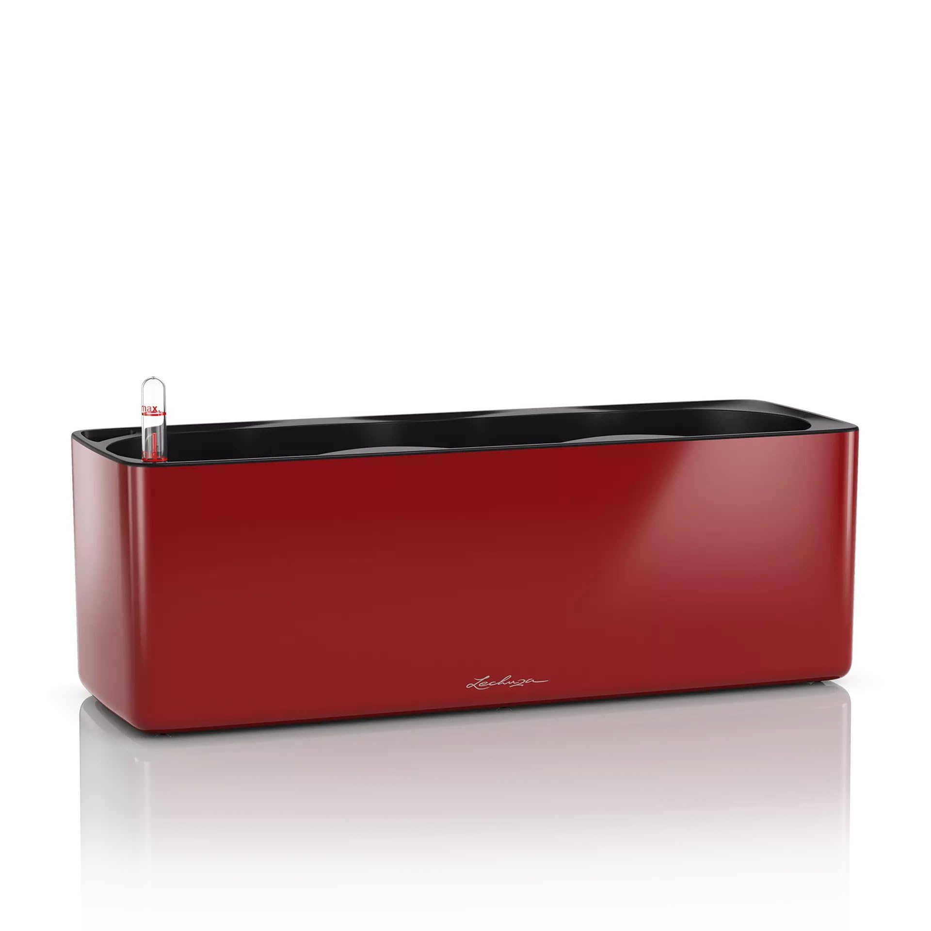 LECHUZA Self Watering Plant Pots Indoor CUBE Glossy Triple Plastic Planter without Drainage Hole H14 L40 W14 cm Red High-Gloss