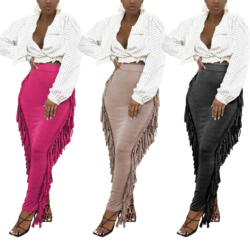 Elegant Women's Tassel Maxi Skirt - Lightweight Bohemian Style for Day or Night