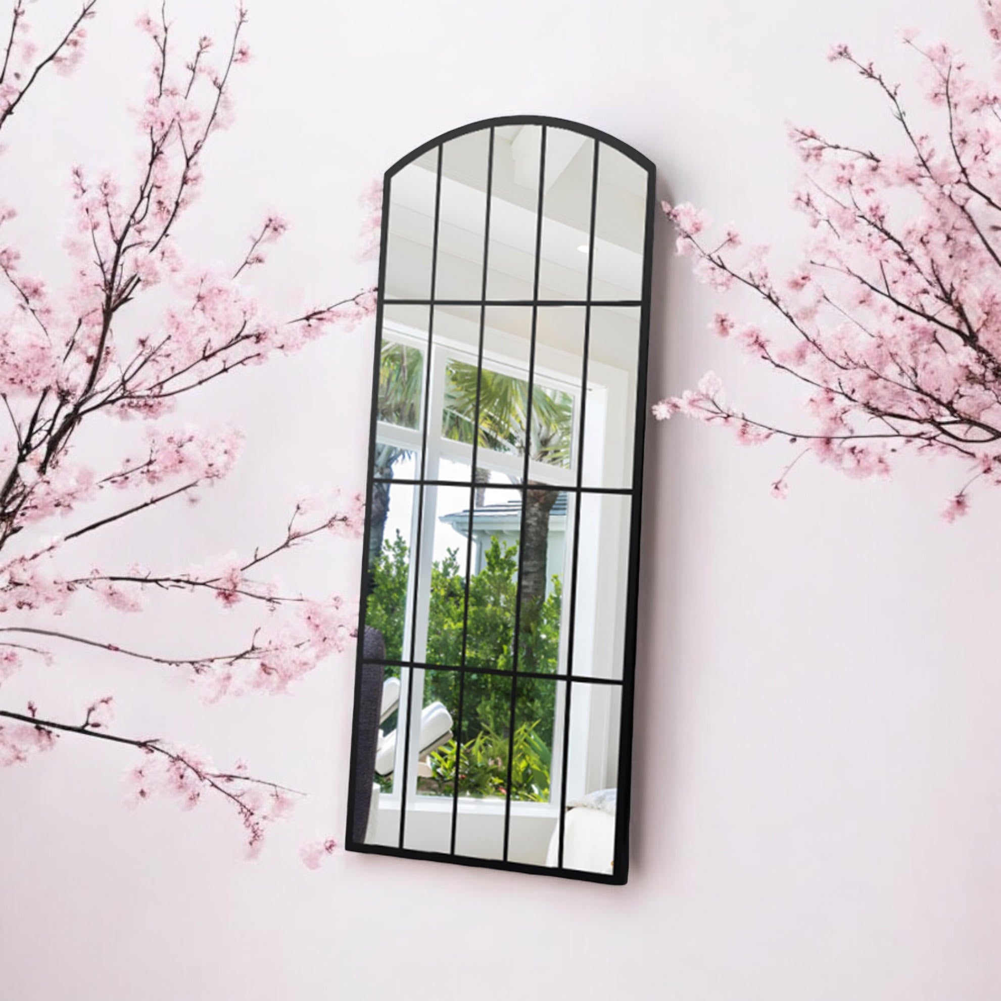 Decorative Garden Wall Mirror - Cast Iron/Metal - L2 x W75 x H170 cm - Black